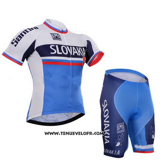 2013 Maillot Ciclismo Slovaquie Blanc et Bleu Manches Courtes et Cuissard